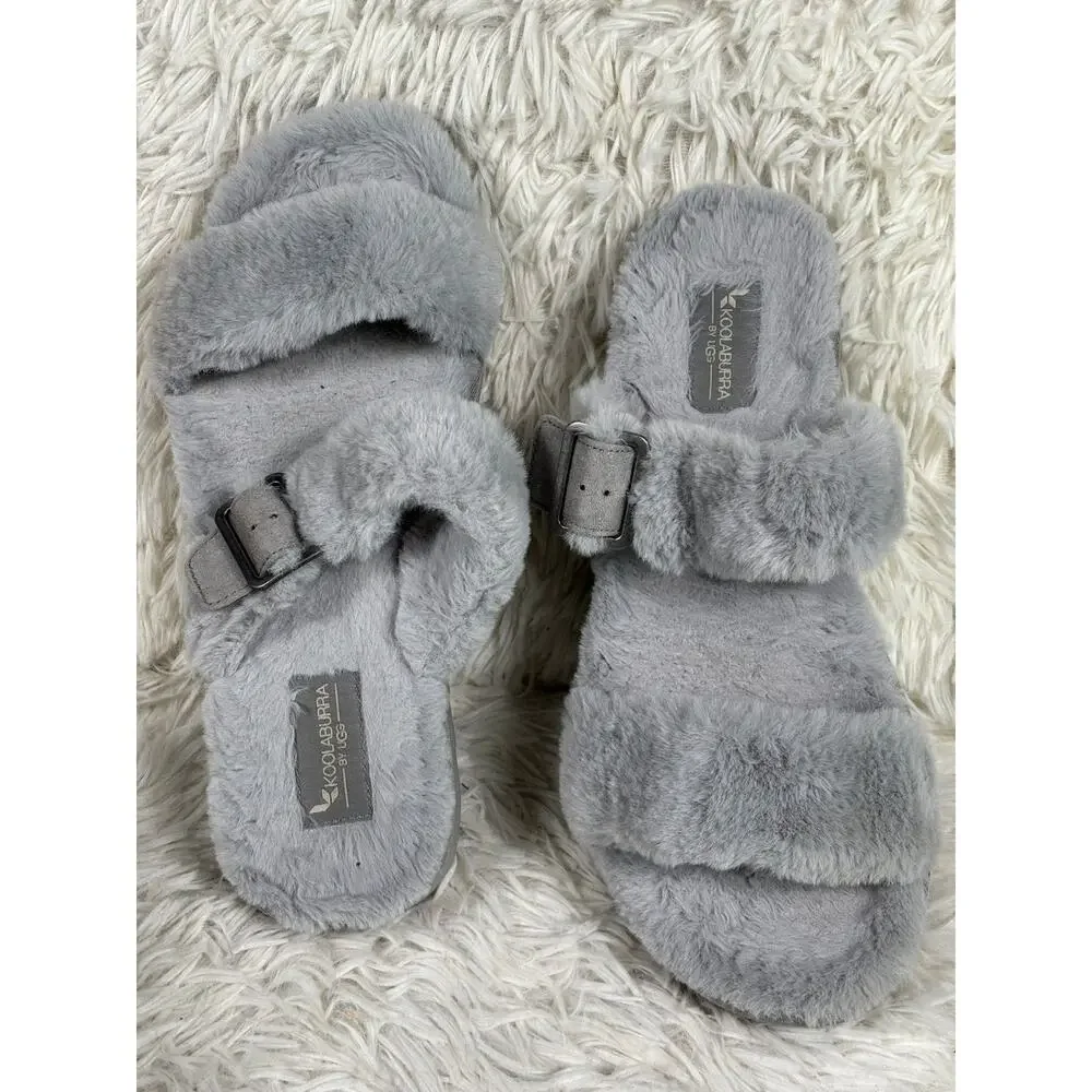 Koolaburra by Ugg Furr-Ah Amphora Slide Sandals Sz 10 Gray Faux Fur 1110213